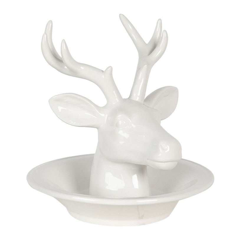 6CE1120 Jewellery Dish Deer 23x23x23 cm White Ceramic Round Jewellery Holder