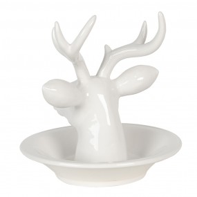 26CE1120 Jewellery Dish Deer 23x23x23 cm White Ceramic Round Jewellery Holder
