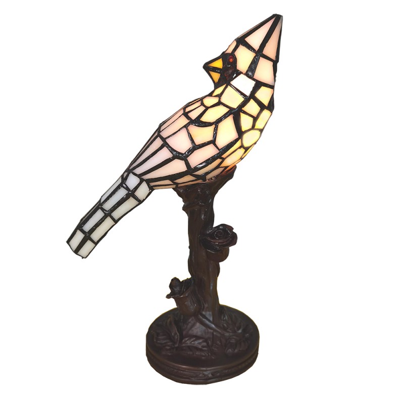 5LL-6102N Lampe de table Tiffany Oiseau 15x12x33 cm  Beige Plastique Verre Lampe de bureau Tiffany