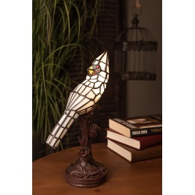 25LL-6102N Tiffany Tischlampe Vogel 15x12x33 cm  Beige Kunststoff Glas Schreibtischlampe Tiffany