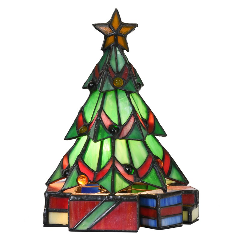 5LL-9348 Tiffany Tafellamp Kerstboom 17x17x23 cm  Groen Glas Tiffany Bureaulamp