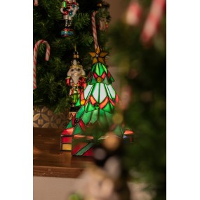 25LL-9348 Lampada da tavolo Tiffany Albero di Natale 17x17x23 cm  Verde Vetro Lampada da scrivania Tiffany