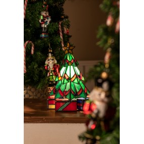 25LL-9348 Tiffany Tafellamp Kerstboom 17x17x23 cm  Groen Glas Tiffany Bureaulamp