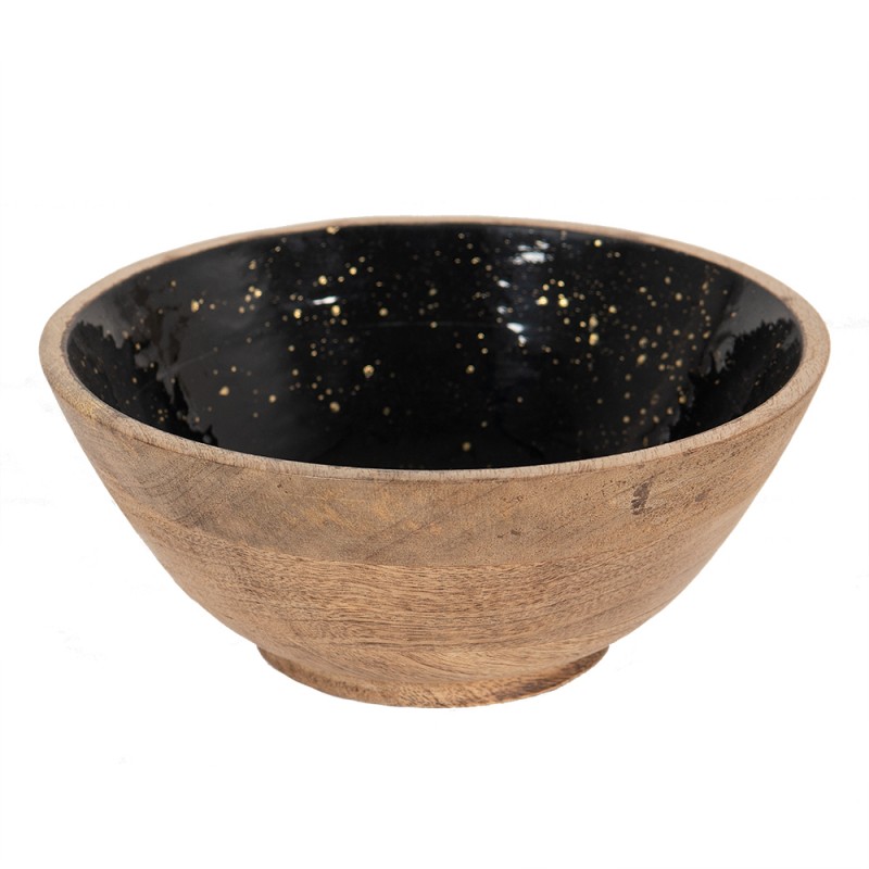 6H2248 Decorative Bowl Ø 25x10 cm Black Brown Wood Round Fruit Bowl