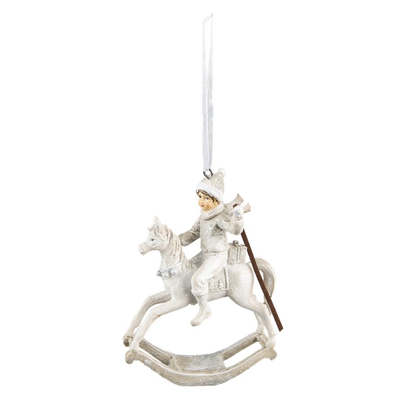 6PR4791 Ornamento Natalizio Cavallo a dondolo 20 cm Beige Plastica Decorazione di Natalizie