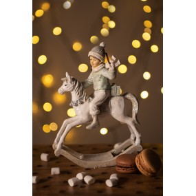 26PR4791 Ornamento Natalizio Cavallo a dondolo 20 cm Beige Plastica Decorazione di Natalizie