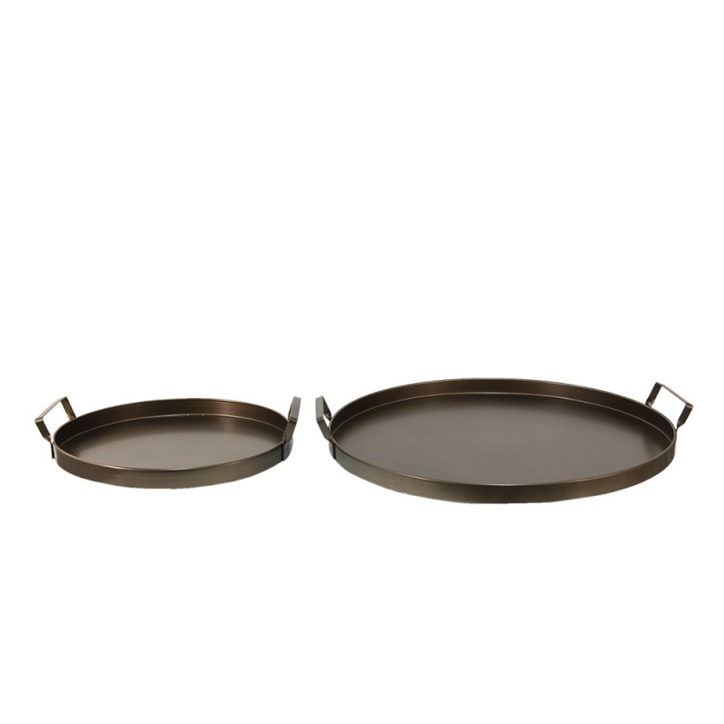 6Y4987 Decorative Serving Tray Set of 2 Ø 47 Ø 32 cm Brown Iron Round Serving Platter