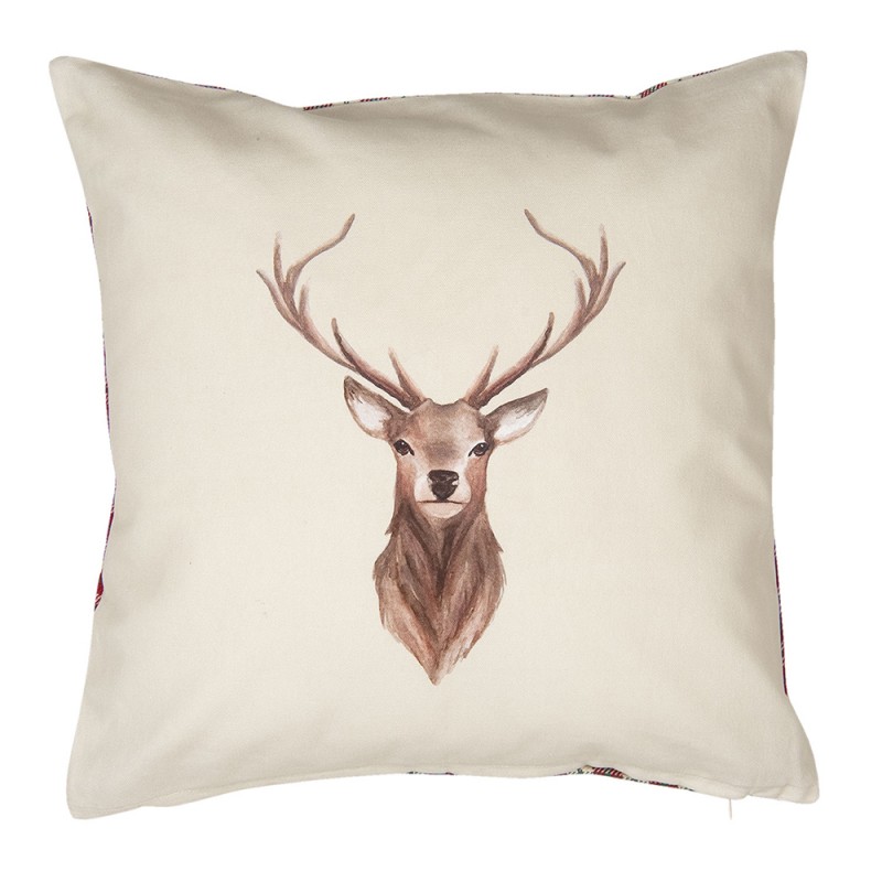 COL21 Cushion Cover 40x40 cm Beige Red Cotton Deer Square Pillow Cover