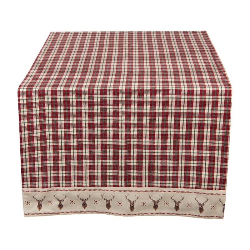COL64 Table Runner 50x140 cm Red Beige Cotton Diamond and Deer Rectangle Tablecloth