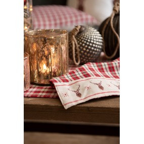 2COL64 Table Runner 50x140 cm Red Beige Cotton Diamond and Deer Rectangle Tablecloth