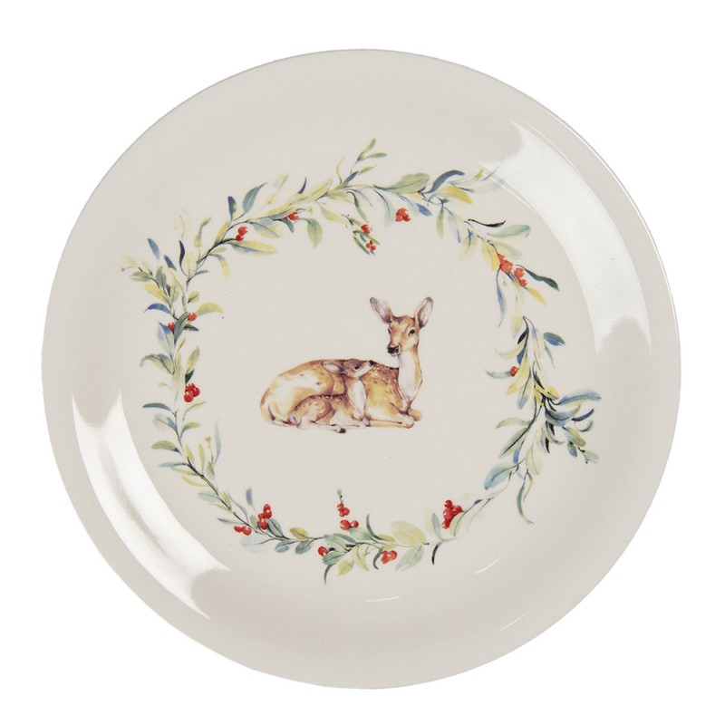DCHFP Dinner Plate Ø 28 cm White Green Ceramic Deer Round Dining Plate