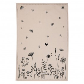 2FAF42-1 Tea Towel  50x70 cm Beige Black Cotton Flowers Kitchen Towel