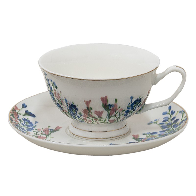 FISKS Cup and Saucer 250 ml Blue White Porcelain Flowers Tableware