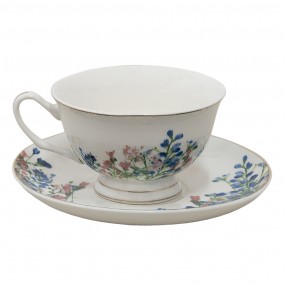2FISKS Cup and Saucer 250 ml Blue White Porcelain Flowers Tableware