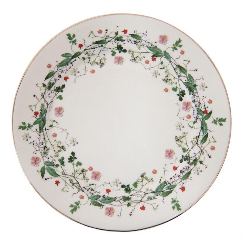 FWDP Breakfast Plate Ø 21 cm Green Porcelain Flowers Plate