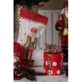 2HLC203-1 Christmas Stocking Christmas Stocking 30x40 cm White Red Cotton Nutcracker