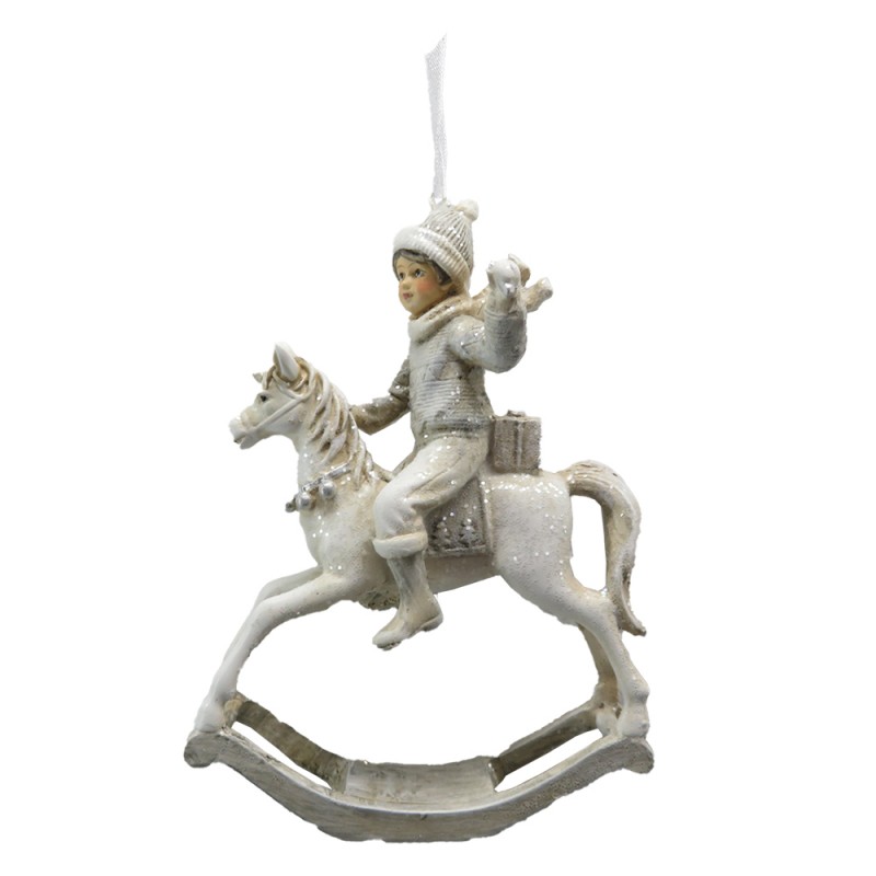 6PR4810 Ornamento Natalizio Cavallo a dondolo 12 cm Beige Plastica Palla di natale