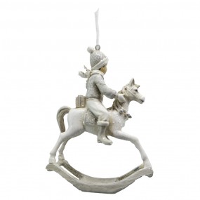 26PR4810 Ornamento Natalizio Cavallo a dondolo 12 cm Beige Plastica Palla di natale