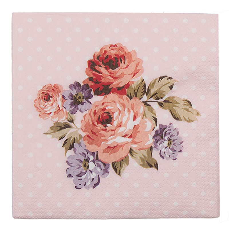 DTR73-2 Napkins Cotton Set of 20 33*33 cm (20) Pink Paper Flowers Square