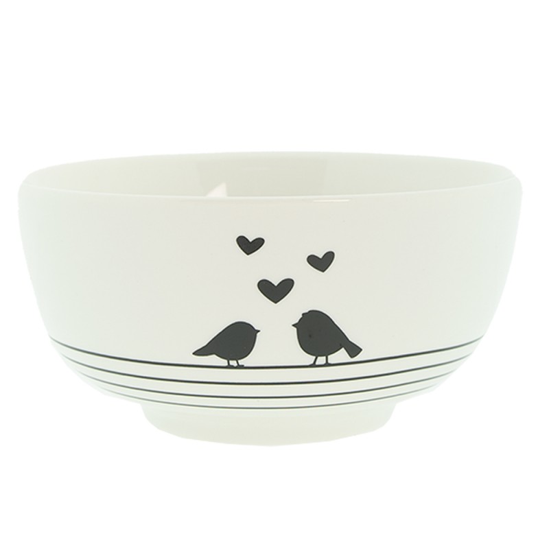 LBSBO Soup Bowl 500 ml White Black Porcelain Hearts Birds Serving Bowl