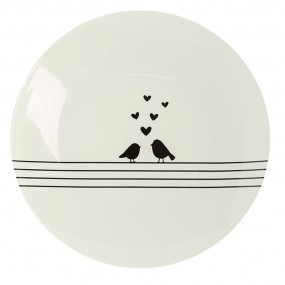 2LBSDP Assiette de petit déjeuner Ø 20 cm Blanc Noir Porcelaine Oiseaux de coeur Rond Assiette