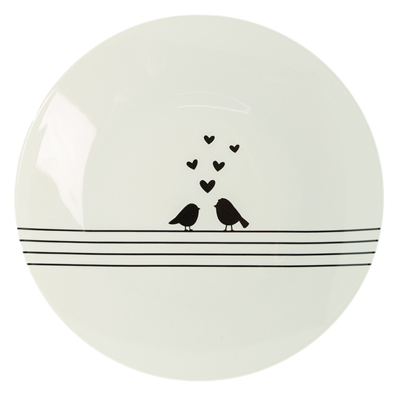 LBSDP Breakfast Plate Ø 20 cm White Black Porcelain Hearts Birds Round Plate