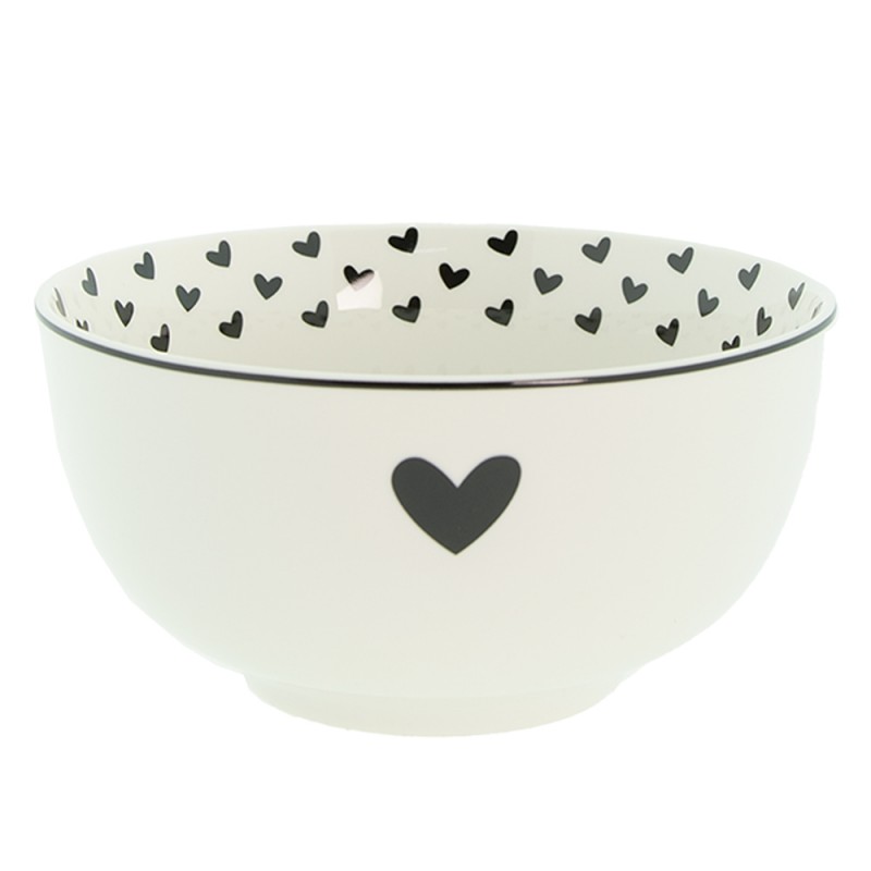 LBSHBO Soup Bowl 500 ml White Black Porcelain Hearts Serving Bowl