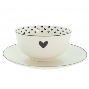 2LBSHBO Soup Bowl 500 ml White Black Porcelain Hearts Serving Bowl