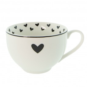 2LBSHKS Cup and Saucer 220 ml White Black Porcelain Hearts Tableware