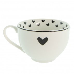 2LBSHKS Cup and Saucer 220 ml White Black Porcelain Hearts