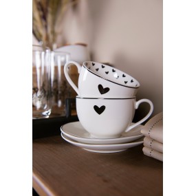 2LBSHKS Cup and Saucer 220 ml White Black Porcelain Hearts Tableware