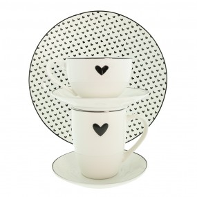 2LBSHKS Cup and Saucer 220 ml White Black Porcelain Hearts