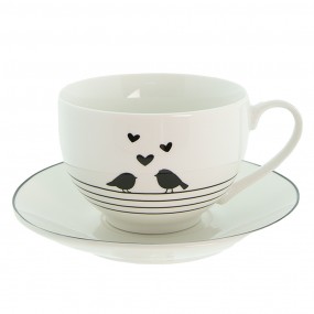 2LBSKS Cup and Saucer 220 ml White Black Porcelain Birds