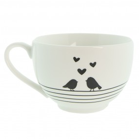2LBSKS Cup and Saucer 220 ml White Black Porcelain Hearts Birds Tableware