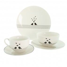 2LBSKS Cup and Saucer 220 ml White Black Porcelain Birds