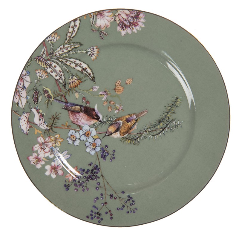 6CE1179 Breakfast Plate Ø 15 cm Green Ceramic Flowers Round Plate