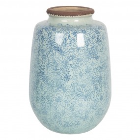 26CE1204 Vase Ø 17x26 cm Bleu Céramique Rond Pot de fleurs d'intérieur