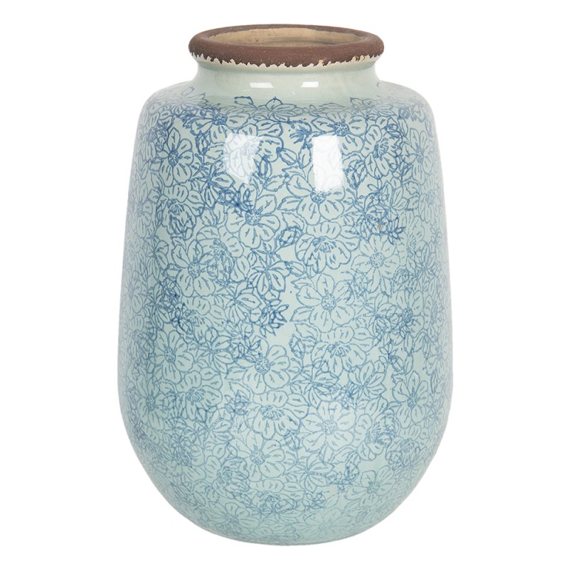 6CE1204 Vase Ø 17x26 cm Bleu Céramique Rond Pot de fleurs d'intérieur