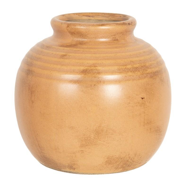 6CE1210 Vase 8 cm Braun Gelb Keramik Rund Vasel
