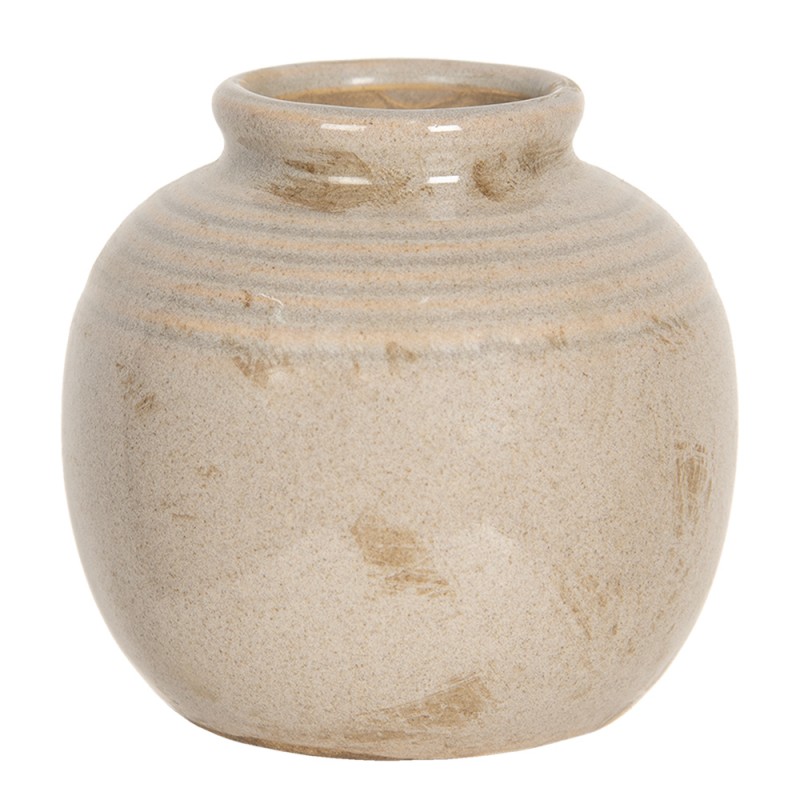6CE1217 Vase 8 cm Beige Keramik Rund Innenblumentopf