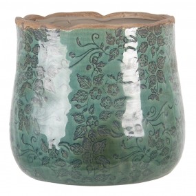 26CE1252L Flower Pot Inside Ø 20*18 cm Green Ceramic Leaves Round