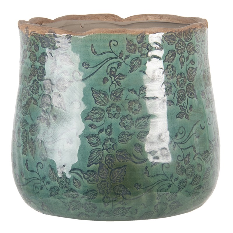 6CE1252L Flower Pot Inside Ø 20*18 cm Green Ceramic Leaves Round