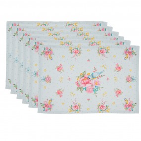 2CHB40 Placemats Set of 6 48x33 cm Green Cotton Flowers