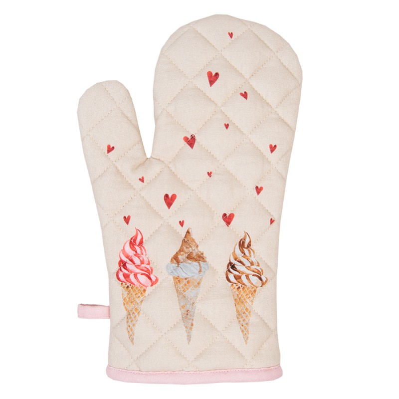 FAS44K Kids' Oven Mitt 12x21 cm Beige Pink Cotton Ice Cream Oven Glove