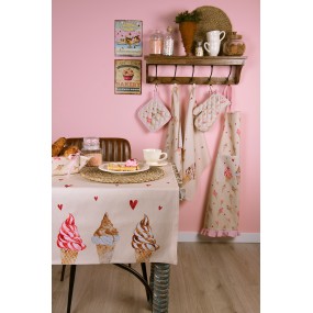 2FAS48 Tea Towel  Ø 80 cm Beige Pink Cotton Ice Cream Round Kitchen Towel
