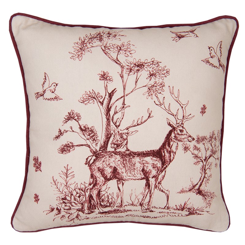PFT21 Cushion Cover 40x40 cm White Pink Cotton Reindeer Square Pillow Cover