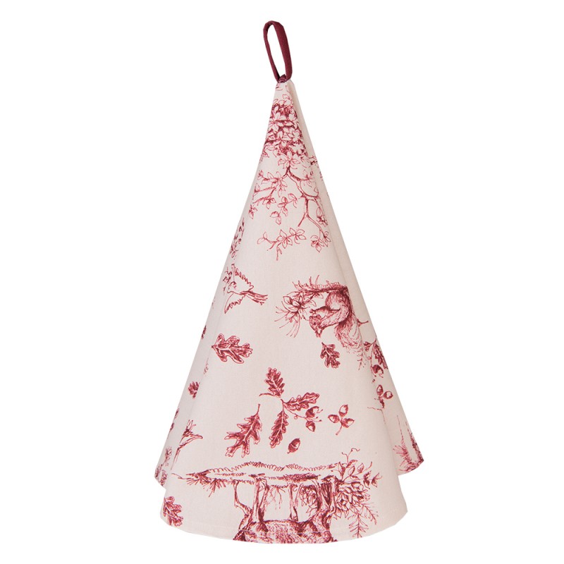 PFT48 Tea Towel  Ø 80 cm White Pink Cotton Reindeers Round Kitchen Towel