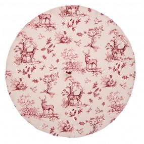2PFT48 Tea Towel  Ø 80 cm White Pink Cotton Reindeers Round Kitchen Towel