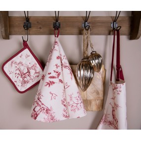 2PFT48 Tea Towel  Ø 80 cm White Pink Cotton Reindeers Round Kitchen Towel