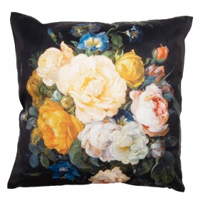 2KT021.306 Cushion Cover 45x45 cm Black Yellow Polyester Flowers Pillow Cover
